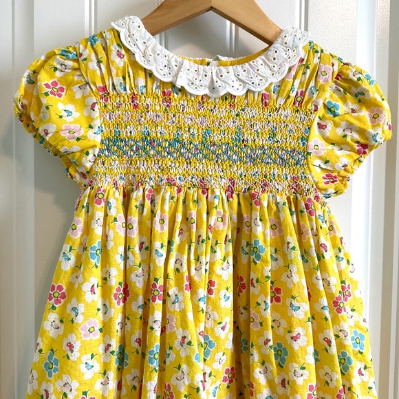 Mini Boden Yellow Dress Floral Print lace collar  size 6/7 - Picture 2 of 6